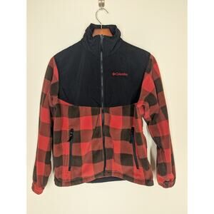 Columbia Interchange Fleece liner Jacket Mens Small Black Red Buffalo Plaid